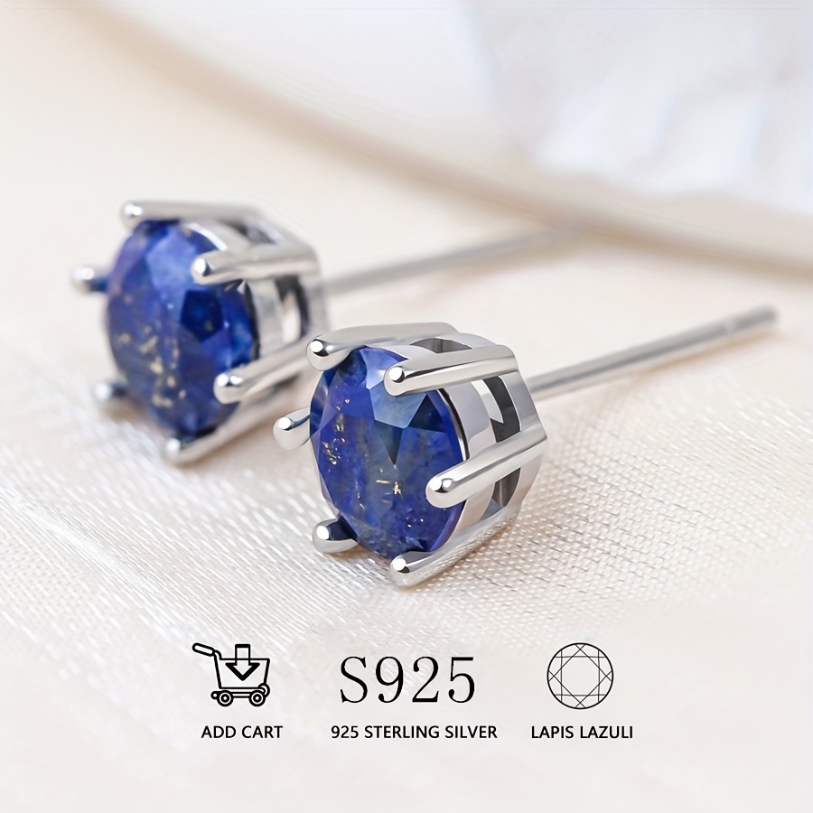 Lapis Lazuli Silver Earring Set 1.5 Carat Six Claw